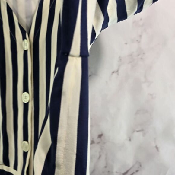 Vintage Silk Dress Womens Large 12 Navy Cream White Midi Maxi Striped Talbots - Picture 14 of 16